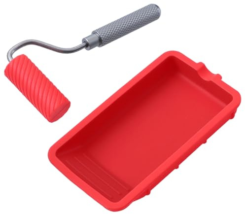Juego de rodillos de pegamento de silicona con bandeja para carpintería, kit de pintura profesional, aplicador de pegamento, artes, manualidades, bricolaje, rojo