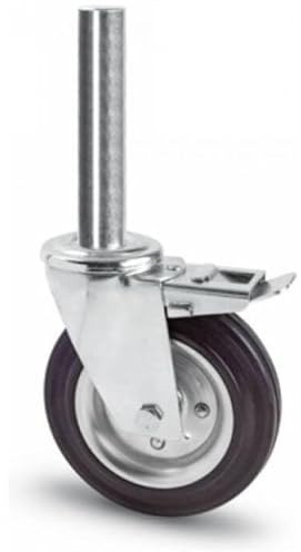 Rueda para andamio con freno, fabricada en Italia, de goma con soporte universal de acero cromado, rotación sobre doble corona de bolas (con freno)