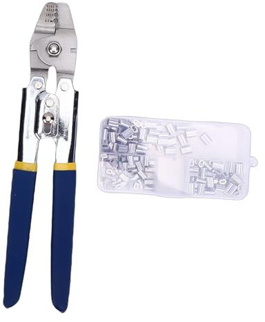 Jectse Strumento per Crimpare Funi Metalliche, Manicotti Ad Anello in Alluminio a Doppia Canna da 150 Pezzi con Borsa di Stoccaggio, Crimpatrice in Acciaio Inossidabile Ideale per la Riparazione di
