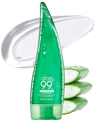 HOLIKA HOLIKA Aloe Fresh Moisture Soothing Gel - Face Body Moisturizer - Fermented Aloe and Cica - Hydrating Cooling Hypoallergenic Korean Skincare for Sensitive Sunburned Skin, 8.45oz