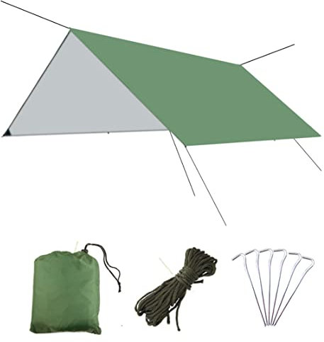 Azarxis Wasserdicht Zeltplane, leicht und kompakt, Regenschutz Sonnenschutz, Tarp für Hängematte Outdoor Camping (Grün)