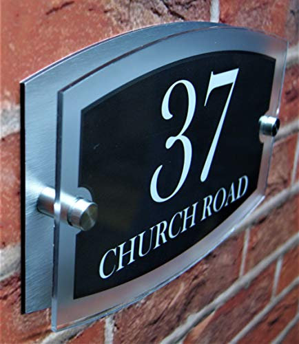 DUAL LAYER STYLISH HOUSE SIGN PLAQUE DOOR NUMBER STREET NAME ACRYLIC & ALUMINIUM COMPOSITE BLACK & WHITE