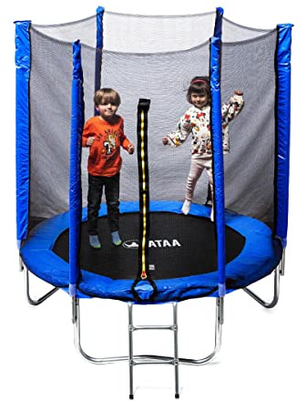 Cama Elástica Infantil ATAA 185 cm con Red de Seguridad y Escalera, Trampolín para Jardín, Estructura Galvanizada, Capacidad 150 kg, Azul
