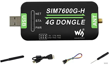 Waveshare SIM7600G-H 4G DONGLE With Antenna,Supports Global Band,Industrial Grade 4G Communication And GNSS Positioning Peripheral with 50Mbps downlink rate and 50Mbps uplink rate