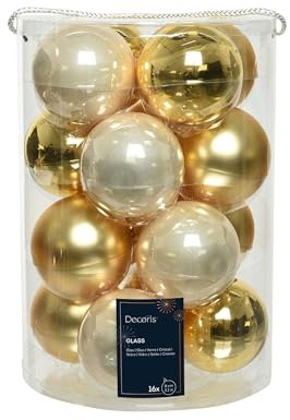 Luxuriöses Set: 16 Perlgold Christbaumkugeln Glas, 8cm – Glanz & Eleganz für Weihnachten