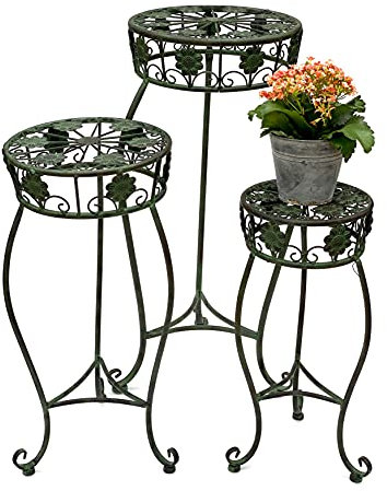DanDiBo 96008 - Set di 3 sgabelli per fiori, in metallo, colore verde, con colonna, antico, supporto per piante, stile vintage
