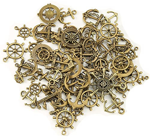 HERZWILD 100 g ankare berlock hänge vintage roder kompass berlocker steampunk för smyckestillverkning tillbehör antik berlock halsband armband hänge gör-det-själv tillbehör, Zink