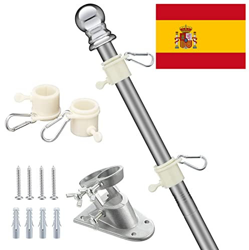 HARRMS Fahnenmast 1.8m mit Spanische Flagge, Fahnenmast-Kit mit Aluminium Halterung, strapazierfähige Flaggenmast aus Edelstahl für Garten, Außenbereich, Dach, Wände, Hof