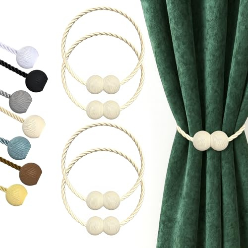 Hion Magnetische Vorhang Raffhalter Beige 4 Stück, Vorhang Raffhalter Schnallen Holdbacks Halter Haken Clip für Zuhause Schlafzimmer Büro Dekorativer Vorhang