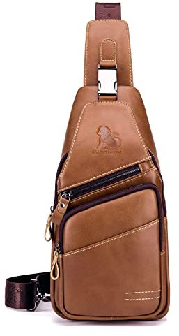 pundarika umhängetasche herren leder tasche herren brusttasche crossbody schultertasche männertasche sling bag-Braun