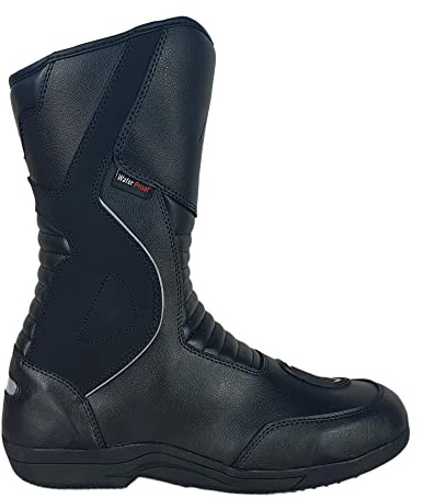 Bohmberg Viatos Bottes de moto Touring pour hommes, chaussures de motard robustes en cuir véritable, Noir, 44 EU