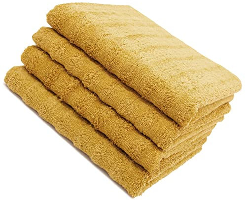4er Set Handtücher mit Webart Baumwolle 50x100 cm senfgelb extra saugfähig und super weich