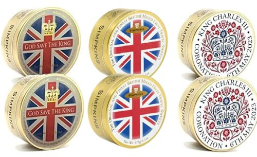 Coronation King Charles III Simpkins Mixed Fruit Tin - Coronation Variety Multi pack - All Natural & Gluten free Assorted Fruit drops 175g | Pack of 6 in Premier Life Store box