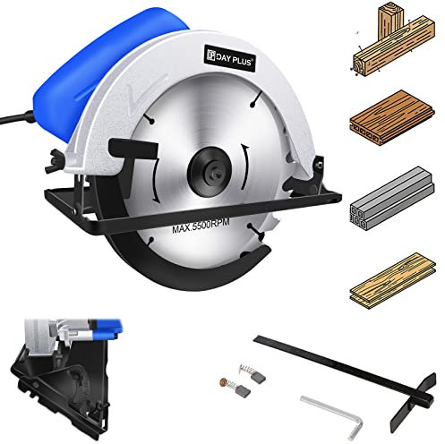 Sierra circular eléctrica de 1500 W, sierra circular manual, riel de sierra circular multiusos, compatible con hoja de sierra circular, rieles guía, 5000 rpm, profundidad de corte de 55 mm, para