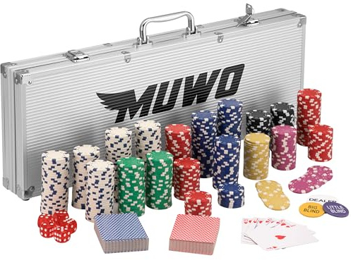 MUWO All In Pokerkoffer Set mit 300 Chips oder mit 500 Casino Chips Komplett-Set im praktischen Alukoffer (500 Chips)