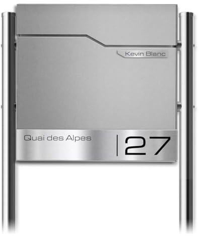 Metzler Cassetta Postale su Piedistallo Thobe Grigio Alluminio RAL 9007 – con targhetta nominativa in acciaio inox V2A incisa – cassetta postale resistente alle intemperie con vano portagiornali