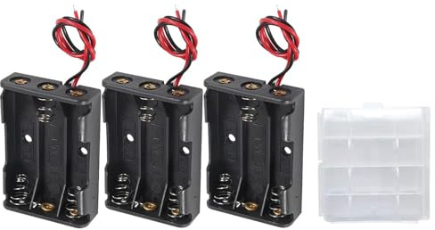 VISSQH 3 stycken AAA batterihållare med kabel, 3 x 1,5 V AAA batterihållare, 4,5 V plast batterihållare hölje med 1 bit batteri förvaringslåda