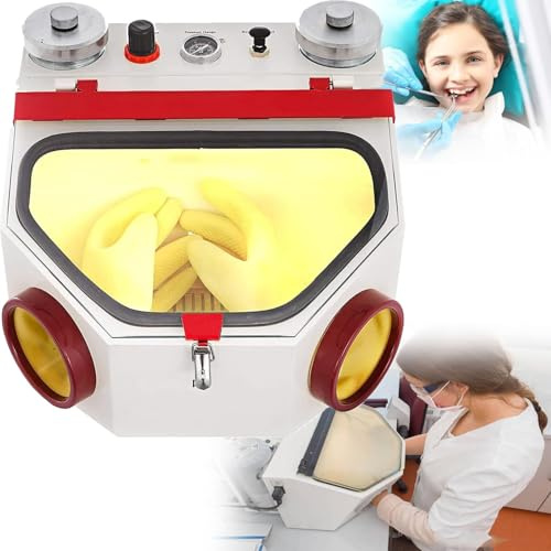 Sabbiatrice per Laboratorio Odontotecnico a Doppia Penna, 2 Penne + 2 Serbatoi, Sabbiatrice per Laboratorio Odontotecnico con Luce Led, con Controllo Pedale e Ampia Finestra di Visualizzazione