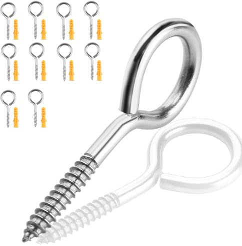 Ruayia 10 unidades M4 304 de acero inoxidable autorroscante, ganchos de tornillo de acero inoxidable, tornillos de ojal, gancho de techo, tornillo de gancho, anillo de tornillo, clavos, ojales
