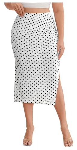 WDIRARA Women's Plus Size Checkered Ruched Midi Skirt High Waist Split Thigh Pencil Skirts White Black 5X-Large Plus