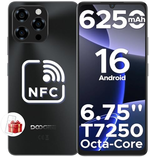 DOOGEE Note 58 Android 16 Smartphone Ohne Vertrag, 6250mAh, 32 (8+24) GB+128GB/2TB TF Handy, 6.75 HD+ IPS T7250 Octa Core Handy Günstig, 16MP+8MP, Dual SIM 4G Simlockfreie Handys, OTG, GPS, Face ID