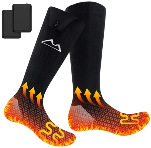 WUEAOA Calcetines Calefactables, Calcetines Calefactables Hombre Mujer, con batería de 5000 mAh y 3 Niveles de Calor, cómodos y Lavables a máquina, Practicar Deporte al Aire Libre