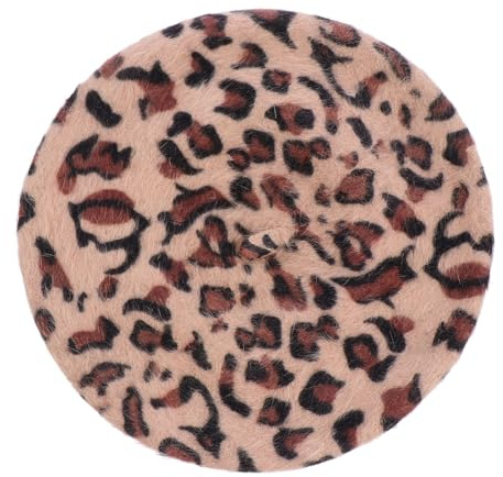 Uonlytech Berretto Basco Donna Leopardato Stampa Elegante in Pelo di Coniglio e Tessuto Acrilico, Leggero e Traspirante per Autunno e Inverno