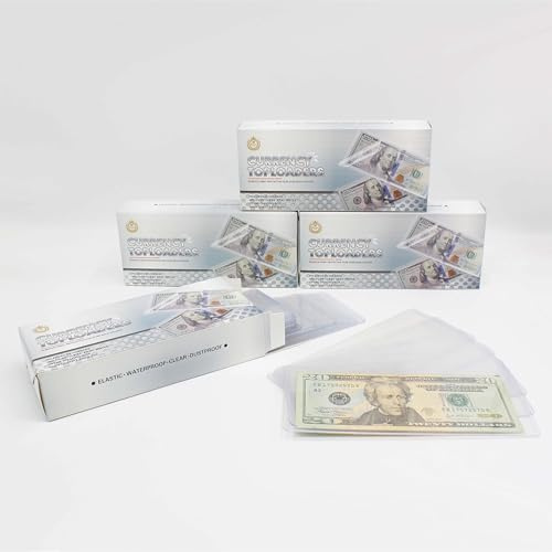 Boen 100PCS Topload Dollar Bill Sleeves Holders - 6.8 x 2.9 Inch Currency Sleeves, Hard Plastic Waterproof Dollar Bill Holder & Money Sleeves for Bills, Banknotes, Stamps, Paper Money Collectors