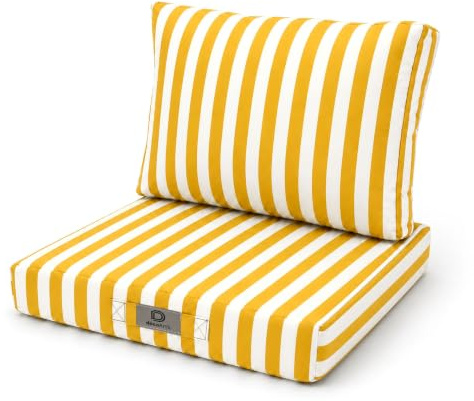 deco arts Cojines Exterior Impermeables Anti-UV - Set 2 Piezas, Asiento 60x50 + Respaldo 60x35 cm - Repuesto Sillón Jardín Terraza Balcón - Rayas Amarillas
