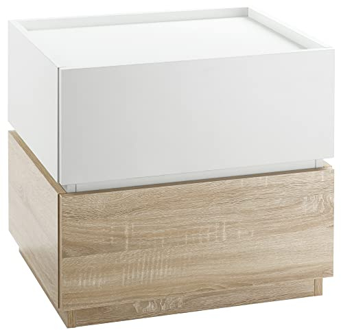 HOMCOM Table de Chevet 2 Tiroirs 50 x 40 x 47,5 cm Bois Naturel et Blanc