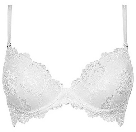 LORMAR Reggiseno Push Up Desiderio in Pizzo Senza Ferretto con Coppe Graduate a Scollatura Profonda - Coppa B Disponibile nei Colori Bianco, Nero e Noisette