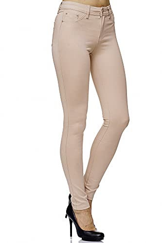 Elara Damen Stretch Hose Skinny Fit Jegging Chunkyrayan H15 Beige 36 (S)
