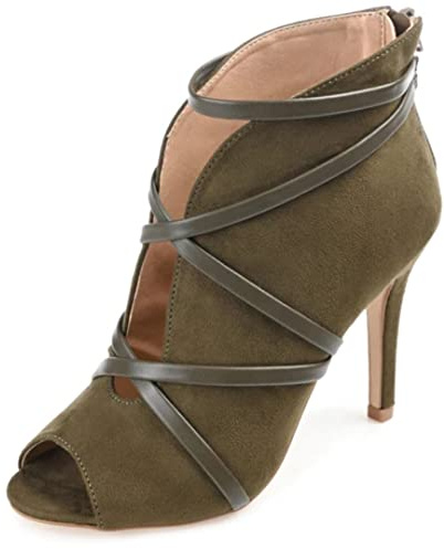 Journee Collection Women's Samara Back Heel Zip Peep Toe Stiletto Booties - Olive - 7.5