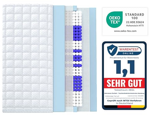 Matratzen Perfekt 9-Zonen Taschenfederkern Hamburg Deluxe 140 x 200 cm Härtegrad H2 Höhe 23 cm hoher Punktelastizität waschbarer Bezug (60°C)