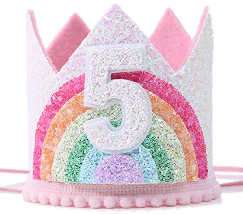 WAWUO Birthday Rainbow Girl Crown, Birthday Hat For Event Party Supplies, Photo Props