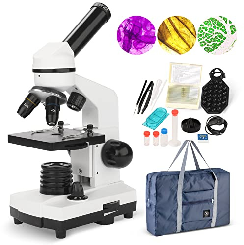 Microscopio para Niños 100X-1000X Microscopio Profesional Dual inalámbrico LED Iluminación Laboratorio Compuesto Microscopios monoculares con Lentes de Vidrio óptico y 15 Diapositivas