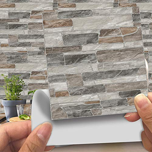 Hiser 20 Stück Küchenrückwand Fliesenaufkleber, Kunstleder 3D Steinimitat Backstein-Stil Wasserdicht Ölfest Stickerfliesen Deko Selbstklebende für Küche Badezimmer Wohnzimmer Dekoration (LA019,15cm)
