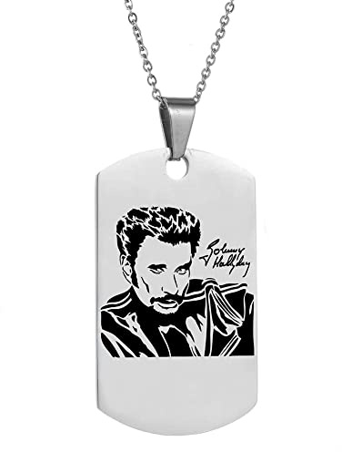 AFSTALR Johnny Hallyday Pendentif Collier Chaîne en Acier Inoxydable Bijoux Homme Cadeaux Souvenir Fan, Emballage de boîte Cadeau (New-6)