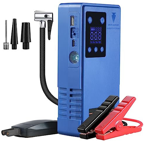 Explore Warriors Cargador de batería con Compresor de Aire, 12V, 8000mAh, Lithium Polymer, 600A, Arranque de automóviles y Motocicletas, Luces LED de Emergencia, Carga de Productos Digitales