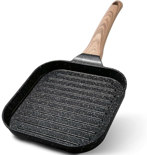 ESLITE LIFE 7 Inch Nonstick Small Grill Pan for Indoor Cooking, Versatile Induction Square Grilling Skillet Steak Pan for Stove Tops, PTFE & PFOA Free, Black