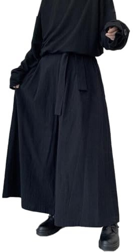 GK-O Herren-Hose, Retro-Stil, lockere Gothic-Tasche, japanische Kendo Hakama, hohe Taille, weites Bein, Schwarz, XXL