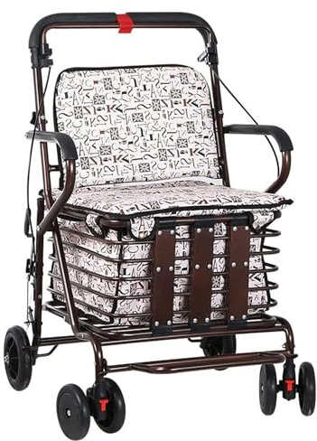 Kundvagn Walker med sits och hjul Fällbar shoppingvagn Äldre Rollator Bärbar lätt gåhjälp Present till mamma pappa (Size : Brown)