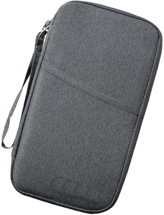Passport Holder Travel Wallet, Large Capacity Travel Document Holder, RFID Blocking Waterproof Portable Travel Wallet Organiser for Cash Passport ID Card Credit Cards Flight Ticket Pen (Light Grey)