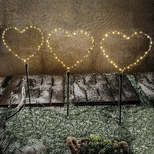 esotec Solar Weihnachtsdeko Herz Trio, 3er Set, LED Gartenstecker, Lichterkette, LiFePo4 Akku, Solarstecker, Stecklicht, Solarlichter, Garten, Balkon, Kunststoff, IP44, H=73cm, winterfest, 102583