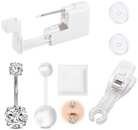 AVYRING Belly Button Piercing Kit, Disposable Self Piercing Kit for Navel, Professional Body Piercing Gun Kit, Stainless Steel Belly Bar Piercing Tools for Women Men