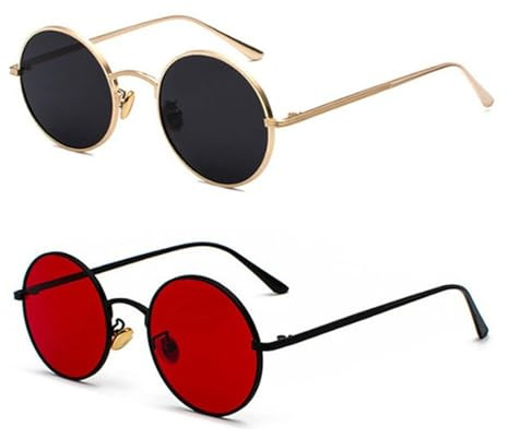 TYFGRT Pack De 2 Lunettes De Soleil Rondes à Lentilles Rouges - Unisexe, Rétro, Monture En Métal - Décoration D'Accessoires De Mode Personnalisés
