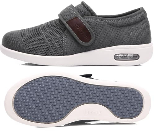 Möge Chaussure personne agee Homme Chaussures Scratch de Marche sans Lacets Baskets de en Plein air de randonnée à Enfiler orthopédiques -Chaussures légères pour Le Travail(Gray,43.5 EU)