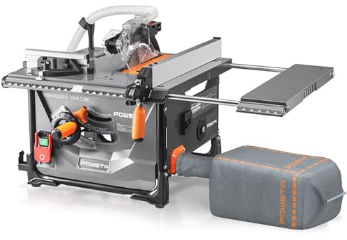 POWSTR Sega Circolare da Banco,9A Sega da Banco Portatile da Cantiere con Copertura Protettiva, 220V/5000GIRI/MIN, Tasso di Aspirazione Del 98%,Taglio Trasversale a 90° e Taglio Obliquo da 0 a 45°