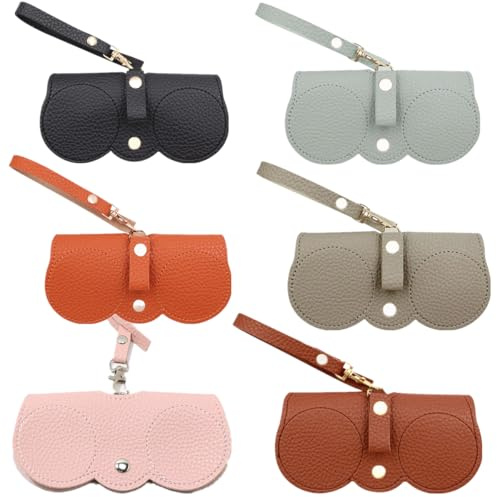 Ikruidy 6 pièces Étui à Lunettes Portable Souple Sac à Lunettes de Soleil en PU Cuir Sac Organisateur de Lunettes avec Fermeture et Lanière pour Femmes Hommes Plein air Voyage