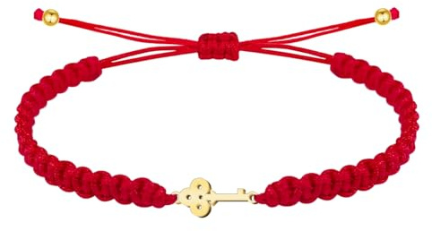 cotigo Pulsera Hilo Destino con Simbolos de acero inoxidable, amuletos de proteccion y suerte, Amuletos contra el mal de ojo - Pulsera Mujer/Pulsera Hombre (LLAVE ROJO)